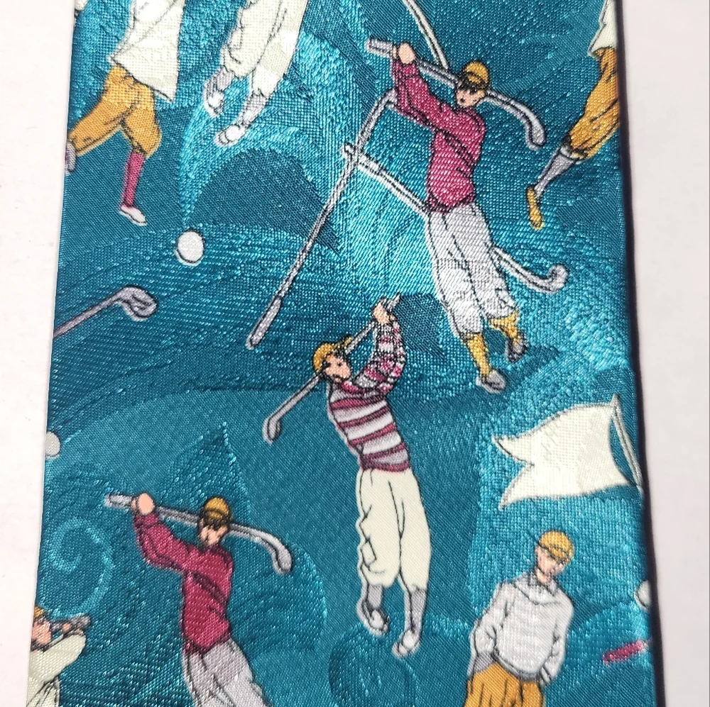 Old School Golf Themed Silk Tie Hand Made Green‎